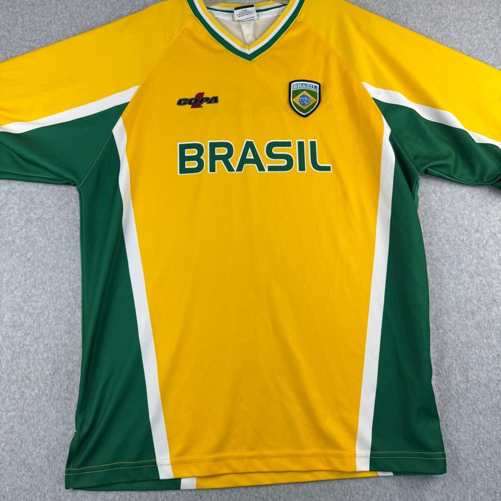 Copa International Brasil Soccer Jersey Mens XL Yellow Good V-Neck Short Sleeve